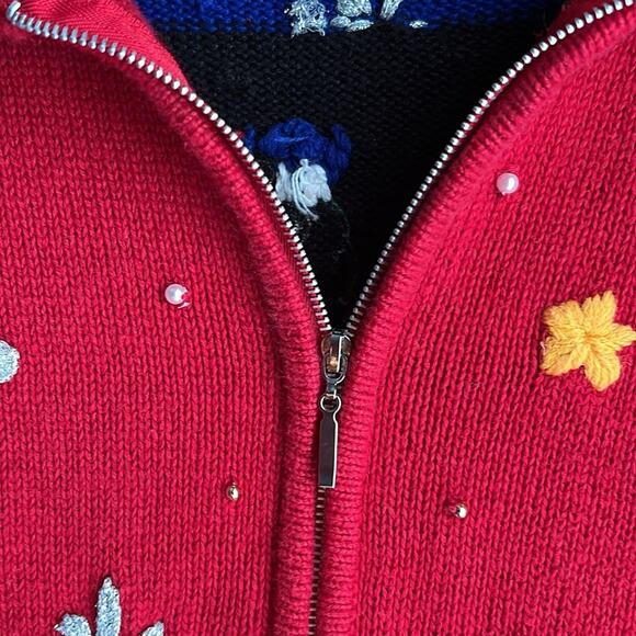 Designers Originals Vintage Christmas Sweater Beaded Embroidered Santa Reindeer - Picture 5 of 8